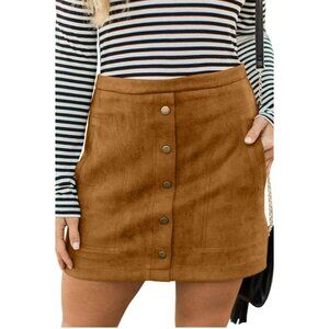 🌸3/$15🌸Cognac Medium Faux Suede Mini Skirt with Pockets and Gold Buttons